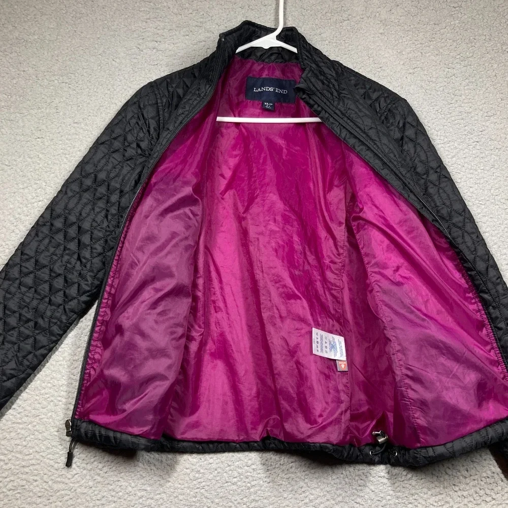 Lands' End Jacket Womens XS/P Black Quilted Full Zip Mock Neck Casual Minimalist